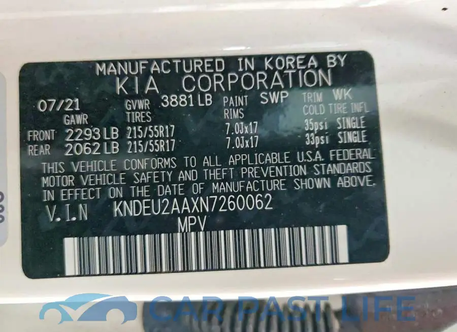 KNDEU2AAXN7260062# 13