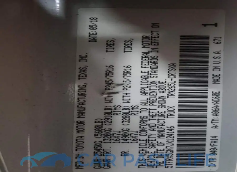 5TFRX5GN7JX124146# 12