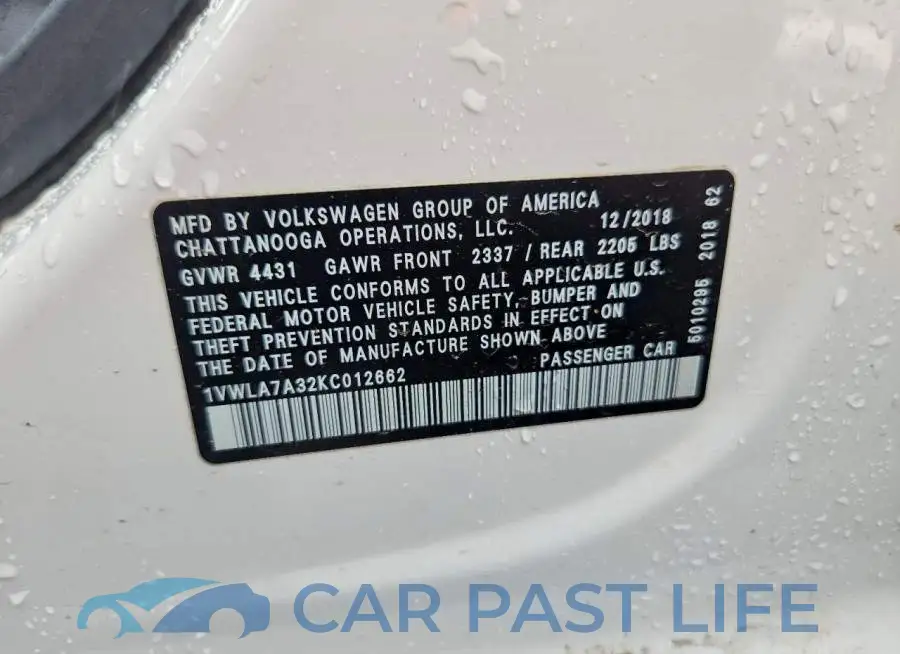 1VWLA7A32KC012662# 13
