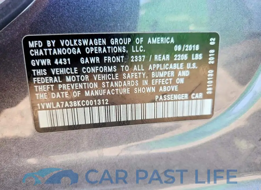 1VWLA7A38KC001312# 13