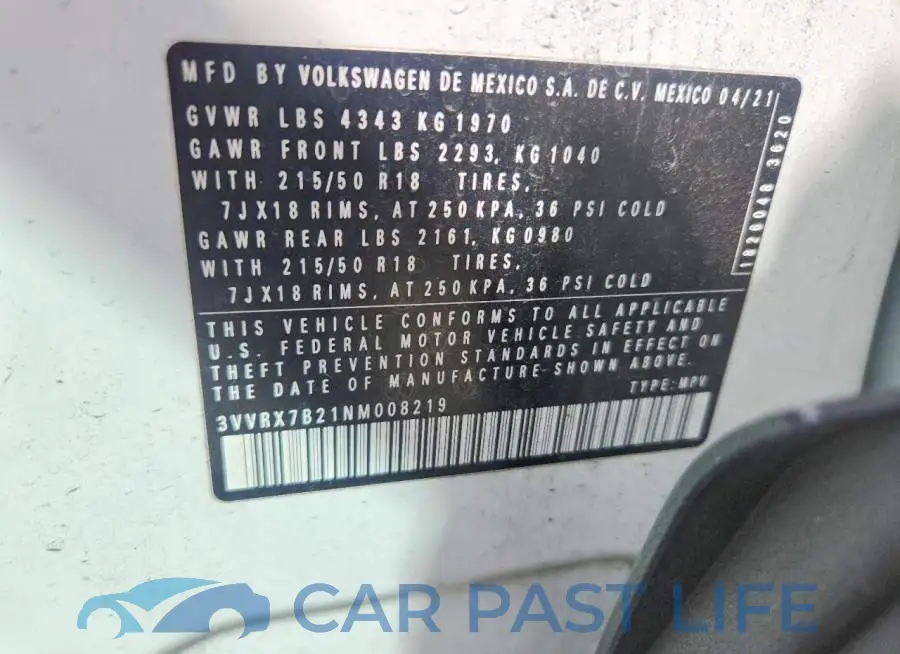 3VVRX7B21NM008219# 13