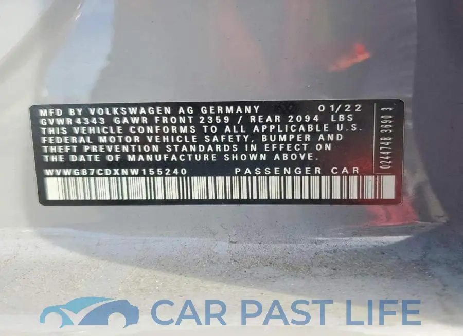 WVWG87CDXNW155240# 12