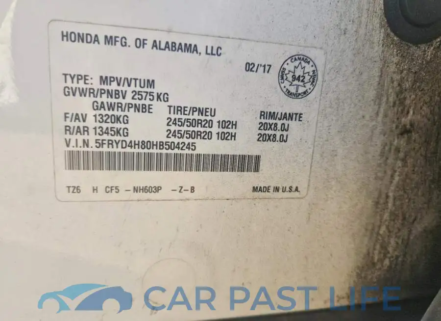 5FRYD4H80HB504245# 13