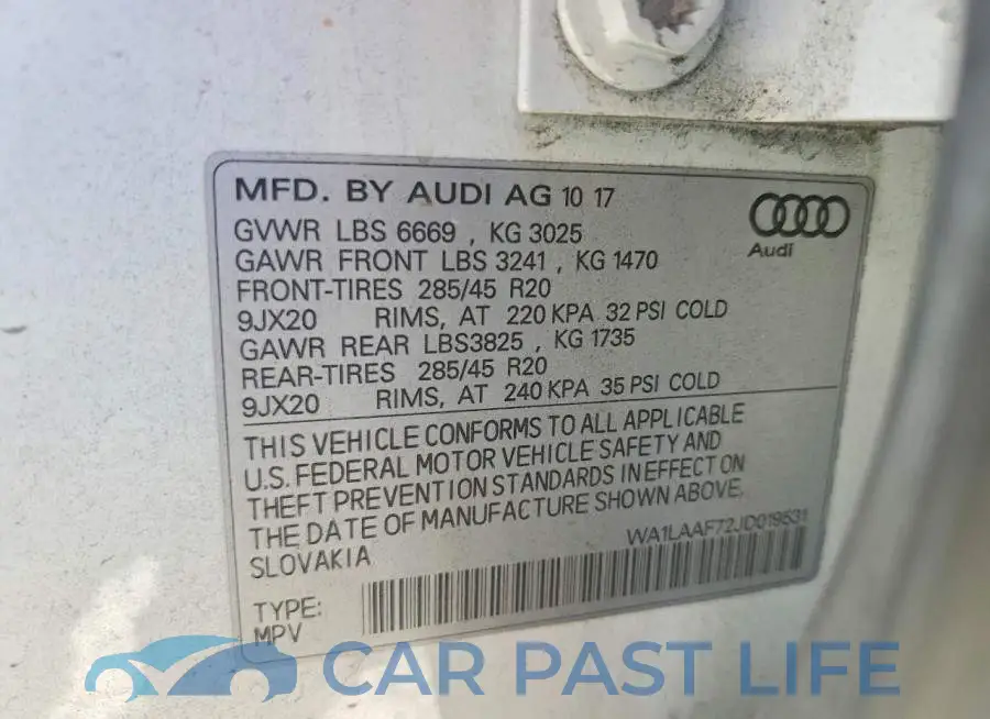 WA1LAAF72JD019531# 14