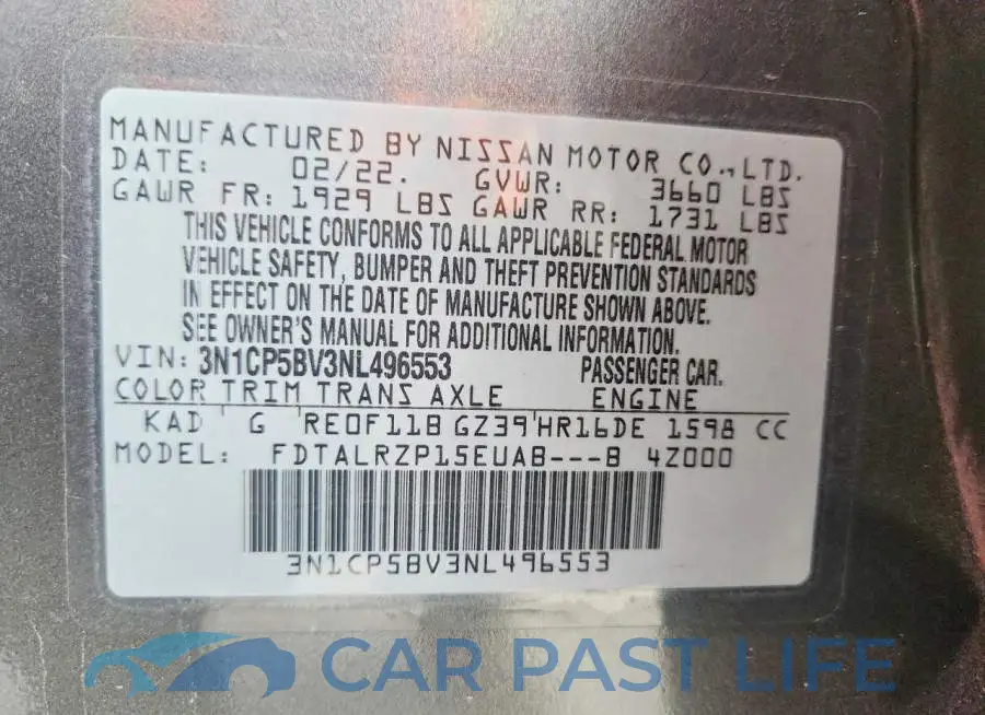 3N1CP5BV3NL496553# 13