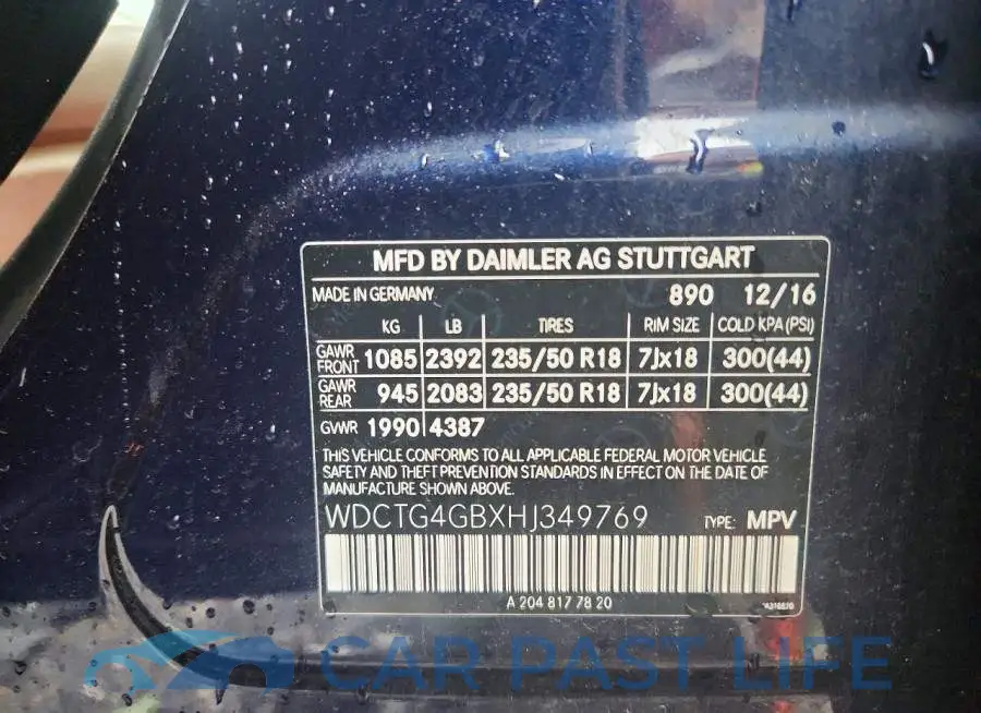WDCTG4GBXHJ349769# 13