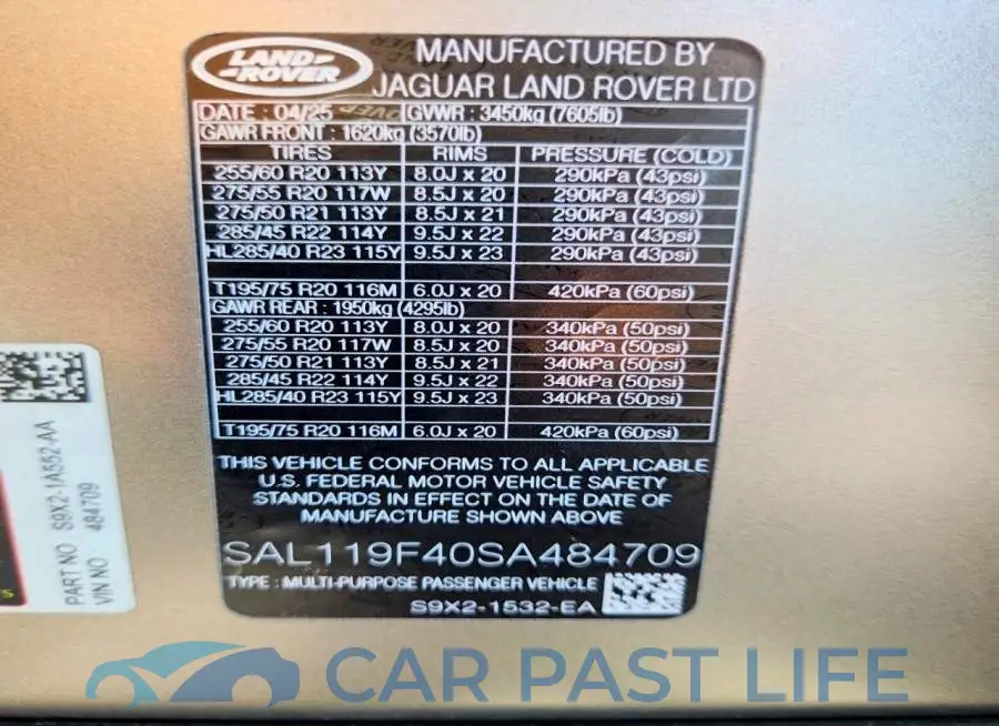 SAL119F40SA484709# 13