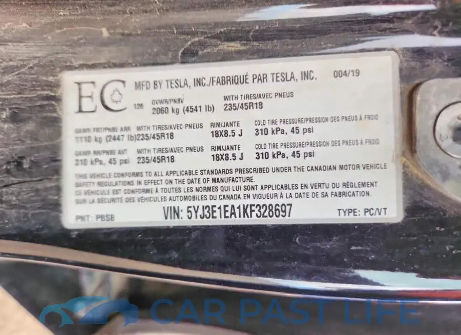 5YJ3E1EA1KF328697# 12