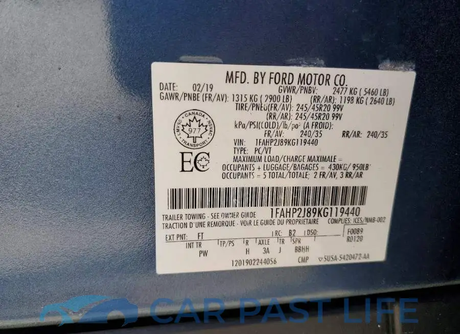 1FAHP2J89KG119440# 12