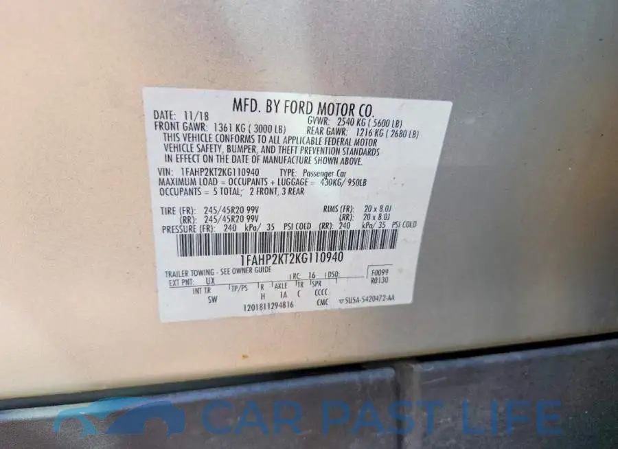 1FAHP2KT2KG110940# 12