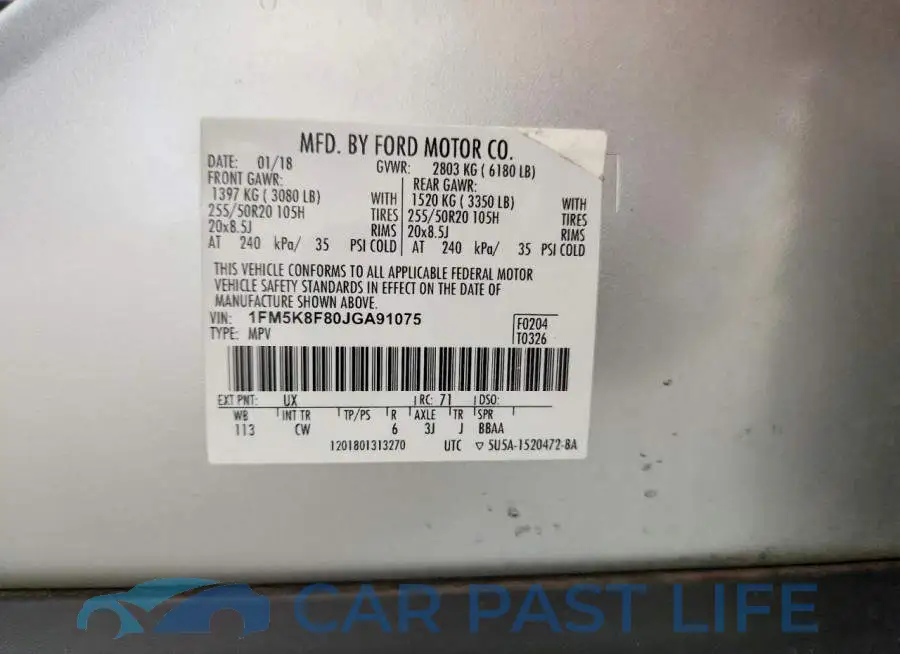 1FM5K8F80JGA91075# 14