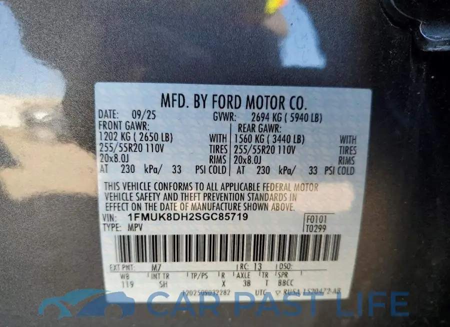 1FMUK8DH2SGC85719# 13