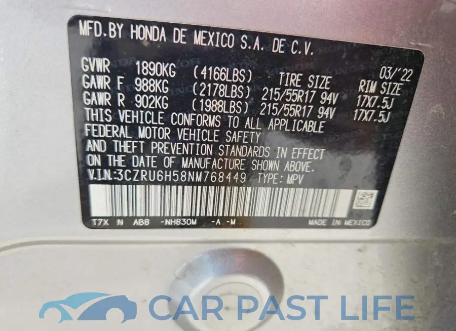 3CZRU6H58NM768449# 12