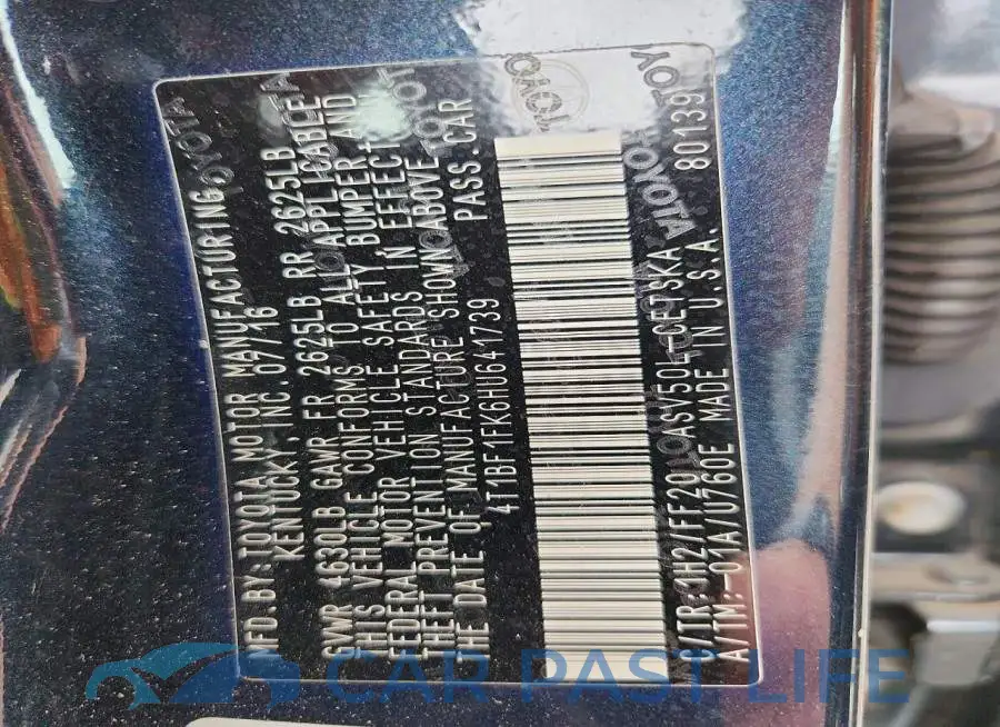 4T1BF1FK6HU641739# 12