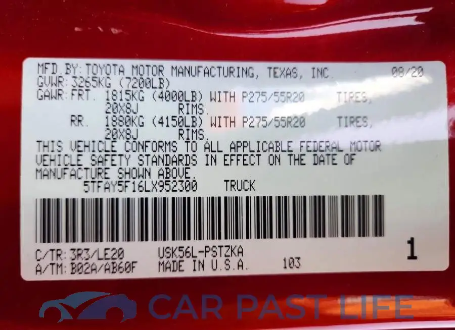 5TFAY5F16LX952300# 12
