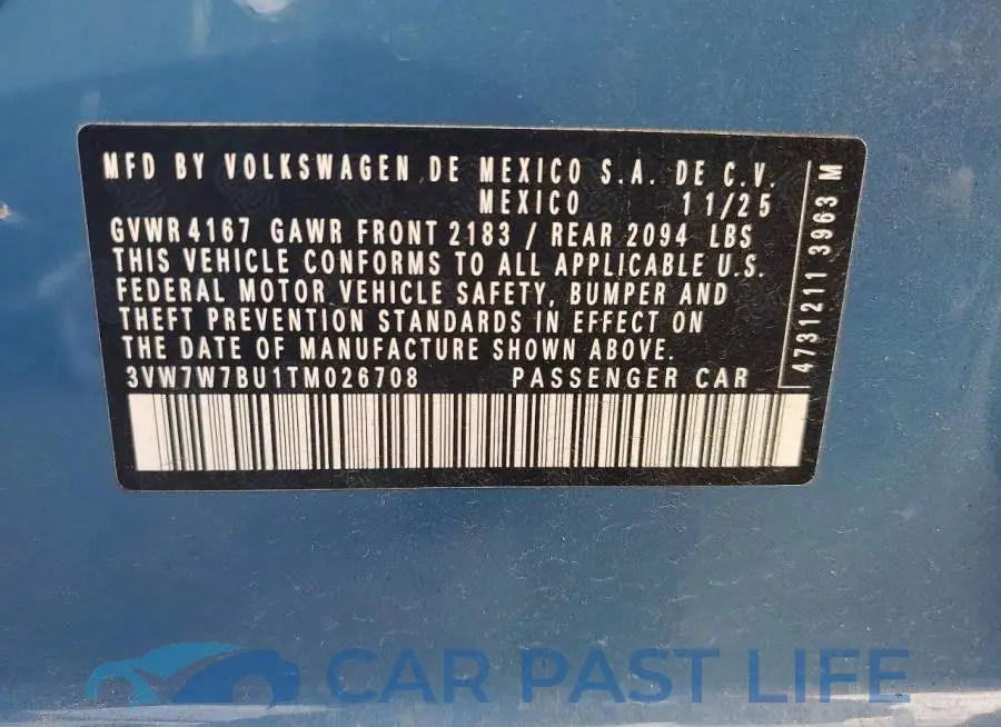3VW7W7BU1TM026708# 12