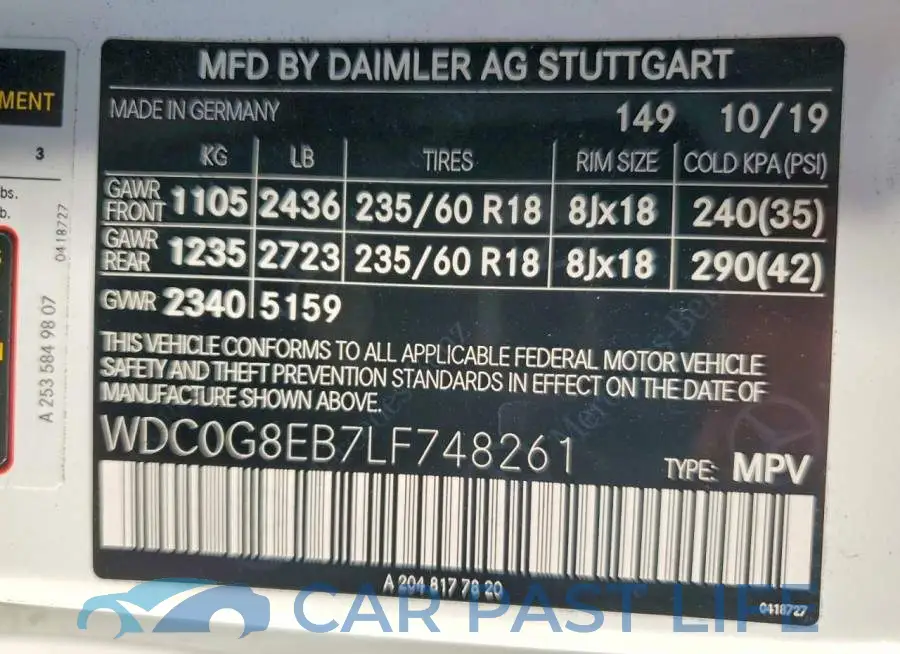 WDC0G8EB7LF748261# 14