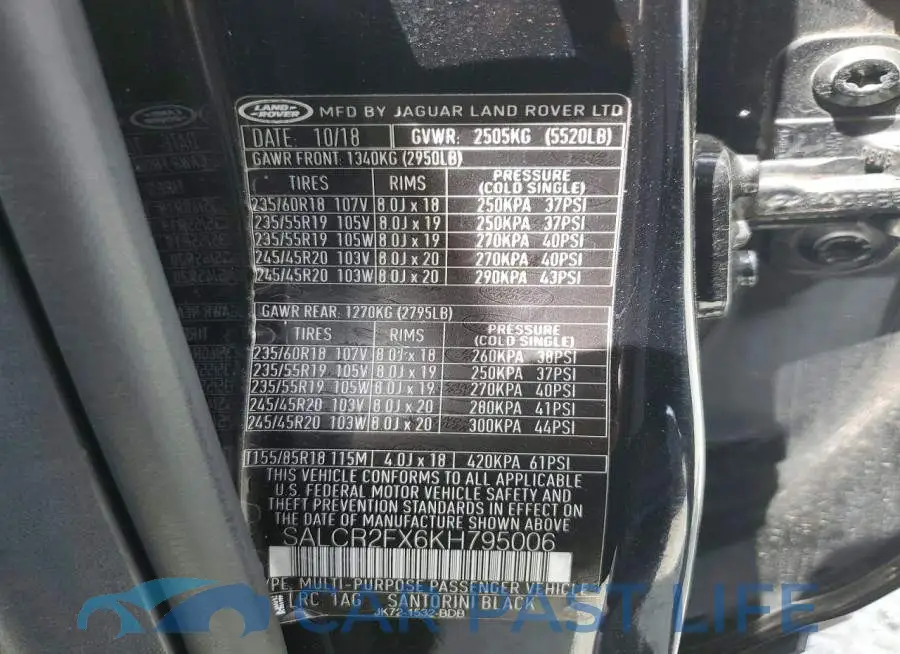 SALCR2FX6KH795006# 12