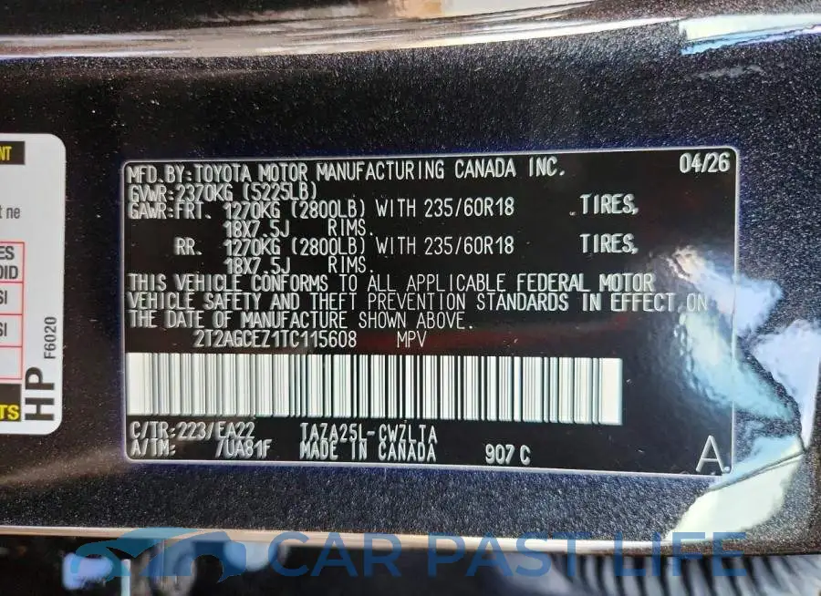 2T2AGCEZ1TC115608# 12