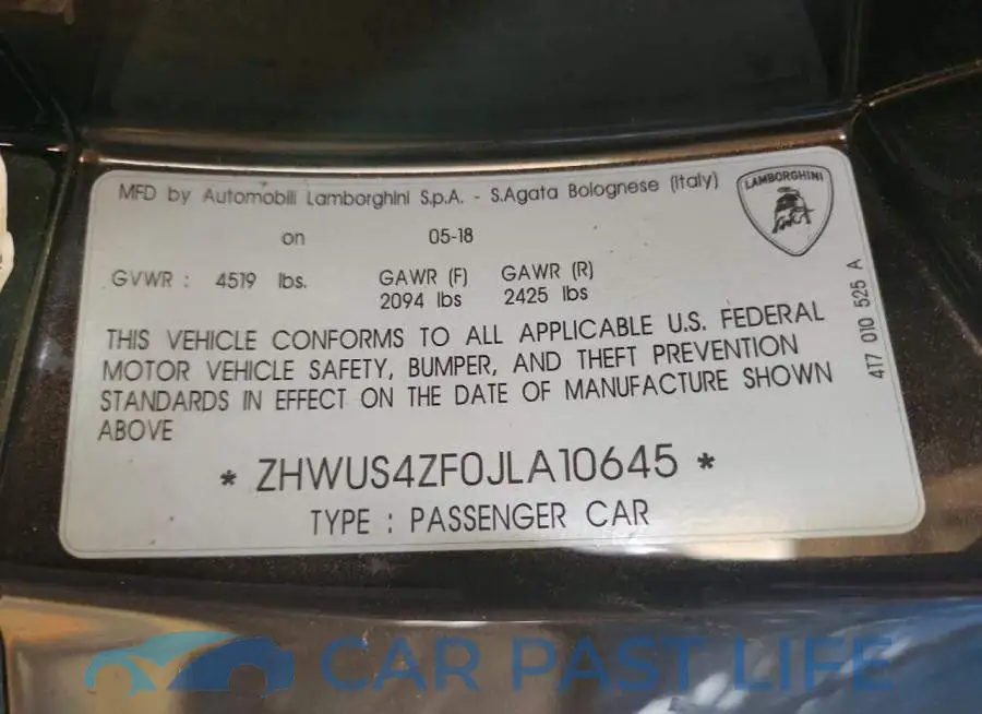 ZHWUS4ZF0JLA10645# 12