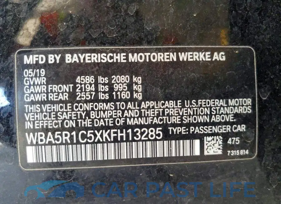 WBA5R1C5XKFH13285# 13