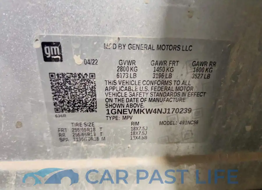 1GNEVMKW4NJ170239# 13