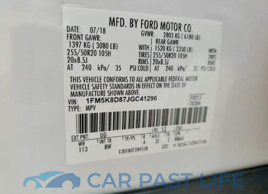 1FM5K8D87JGC41296# 13
