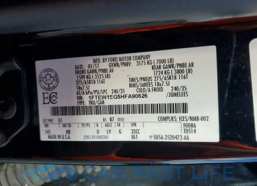 1FTEW1EG5HFA90626# 12