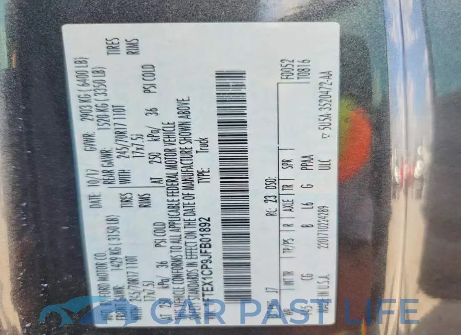 1FTEX1CP9JFB01892# 12