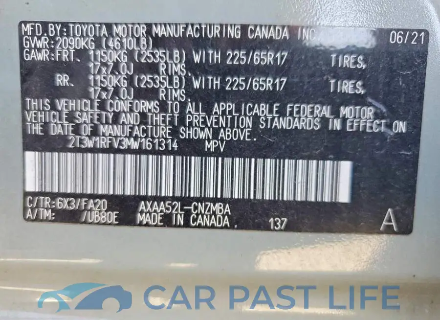 2T3W1RFV3MW161314# 13