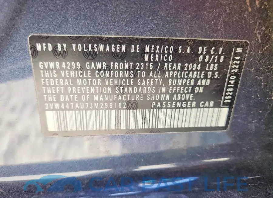 3VW447AU7JM296162# 12