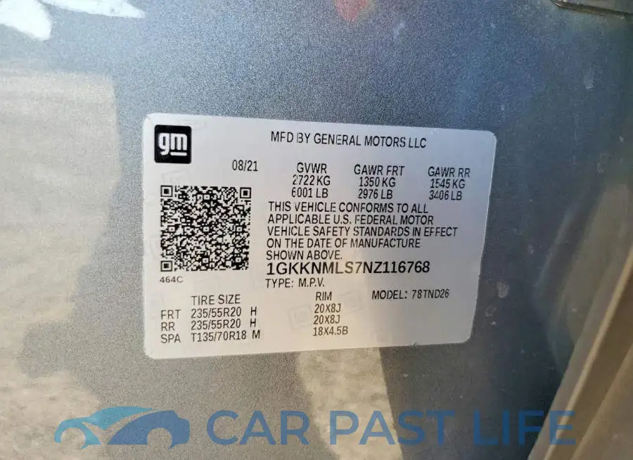 1GKKNMLS7NZ116768# 13
