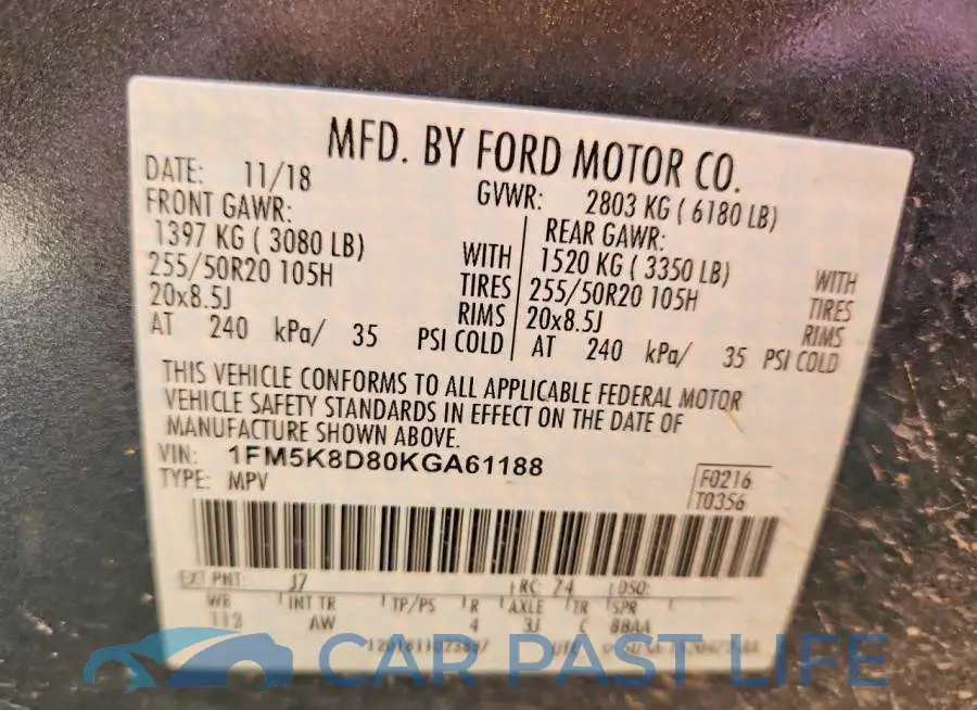 1FM5K8D80KGA61188# 12
