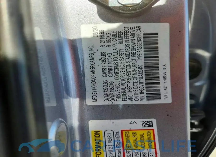 1HGCV1F19LA120450# 12
