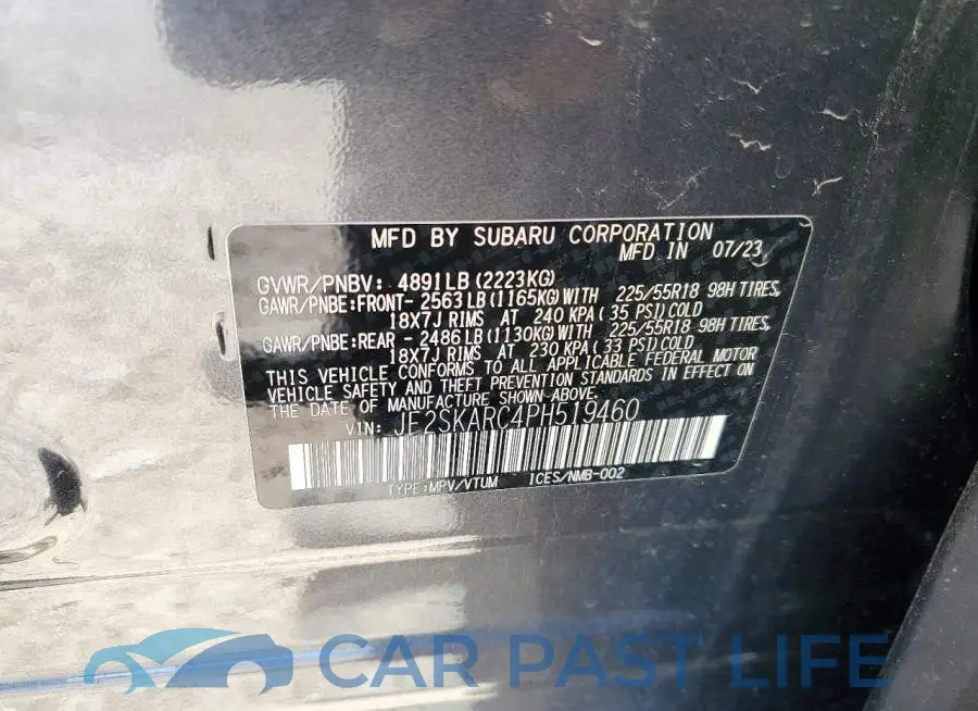 JF2SKARC4PH519460# 13