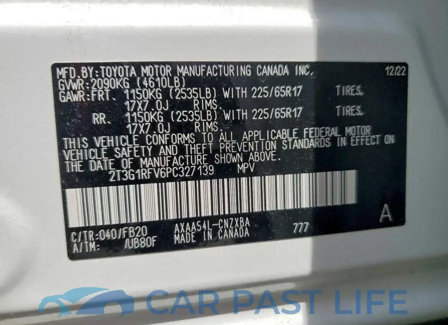 2T3G1RFV6PC327139# 13