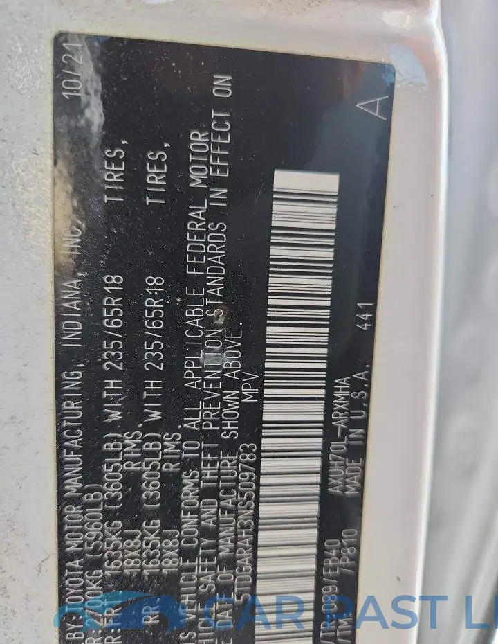 5TDGARAH3NS509783# 13
