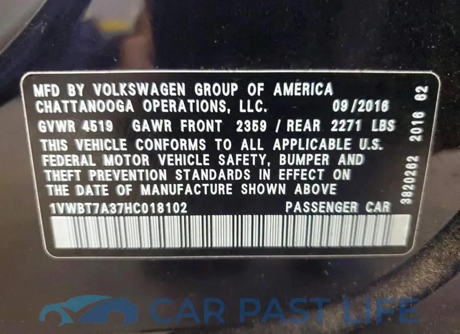 1VWBT7A37HC018102# 12