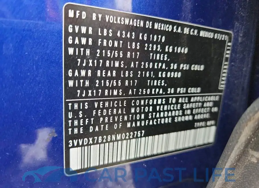 3VVDX7B28NM022757# 13