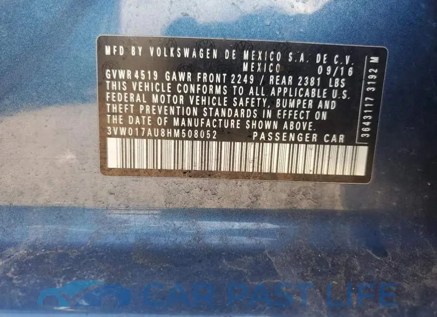 3VW017AU8HM508052# 12