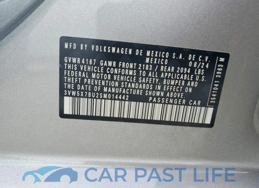 3VW5X7BU2SM014442# 12