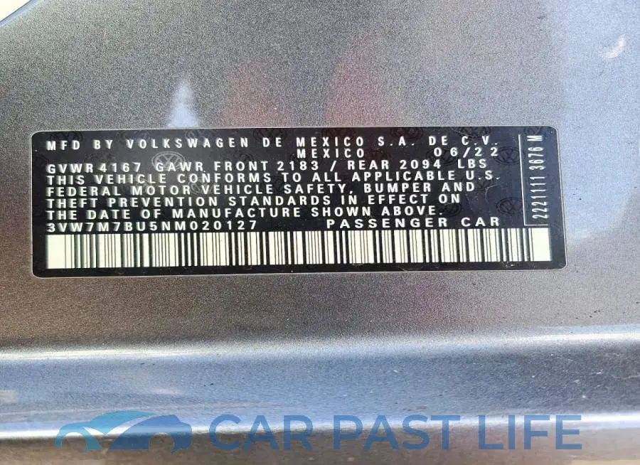 3VW7M7BU5NM020127# 12