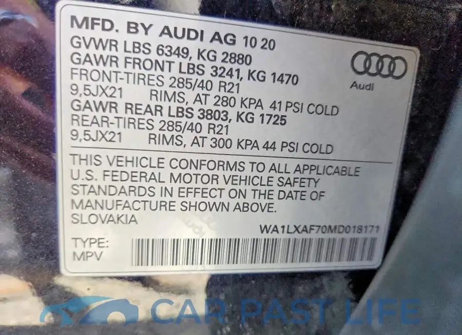 WA1LXAF70MD018171# 12