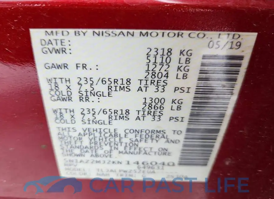 5N1AZ2MJ2KN146040# 12