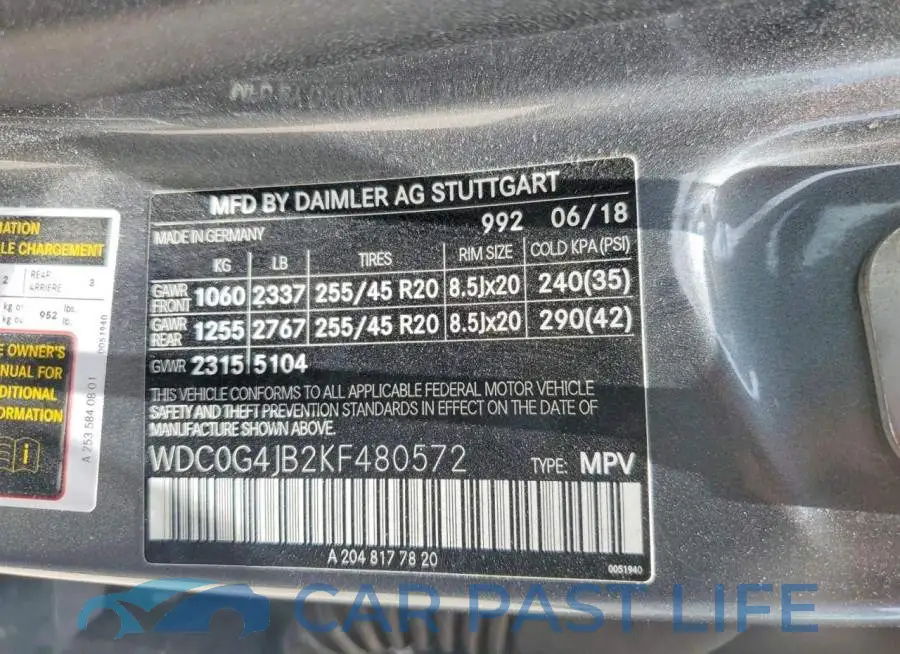 WDC0G4JB2KF480572# 13