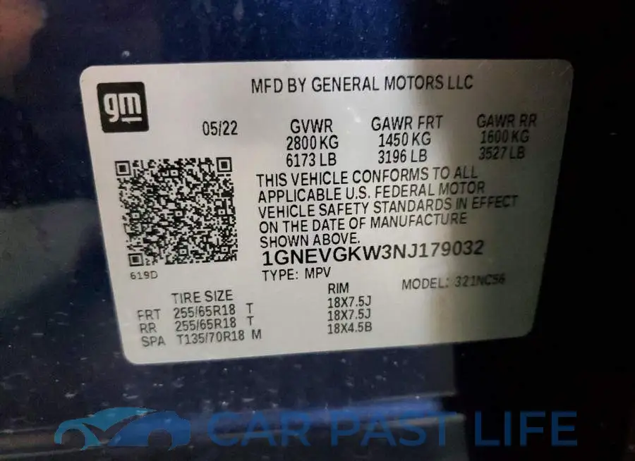1GNEVGKW3NJ179032# 14