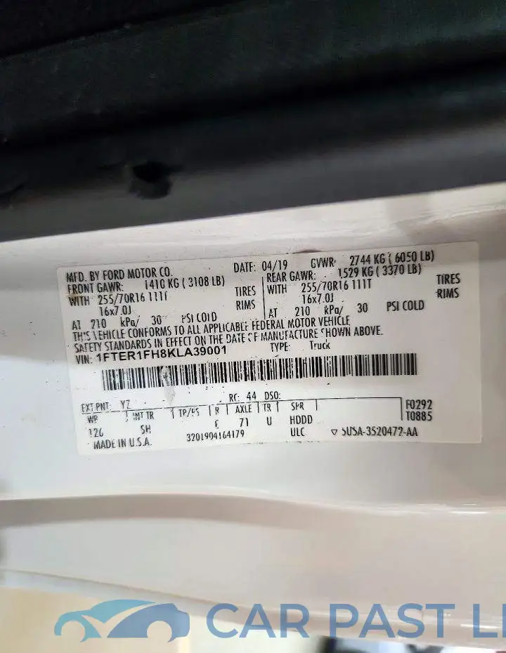 1FTER1FH8KLA39001# 12
