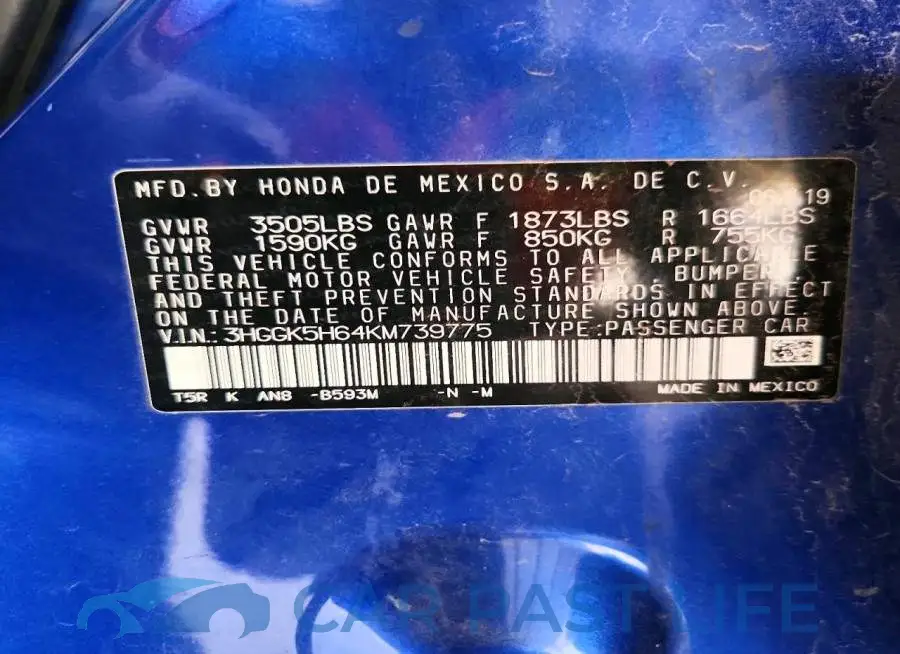 3HGGK5H64KM739775# 12