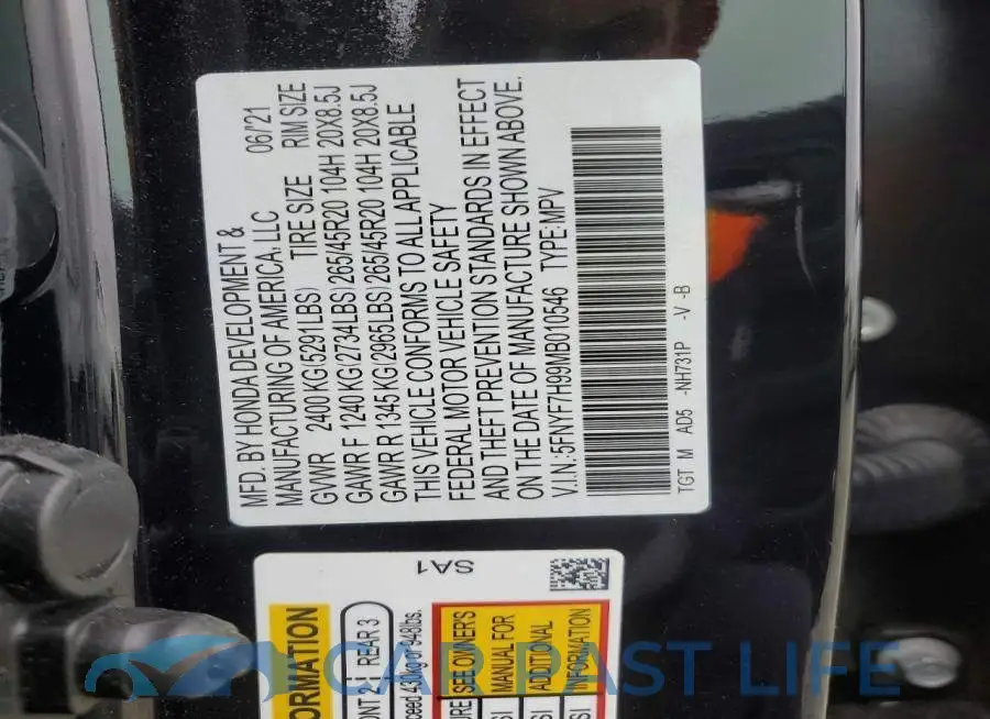 5FNYF7H99MB010546# 13