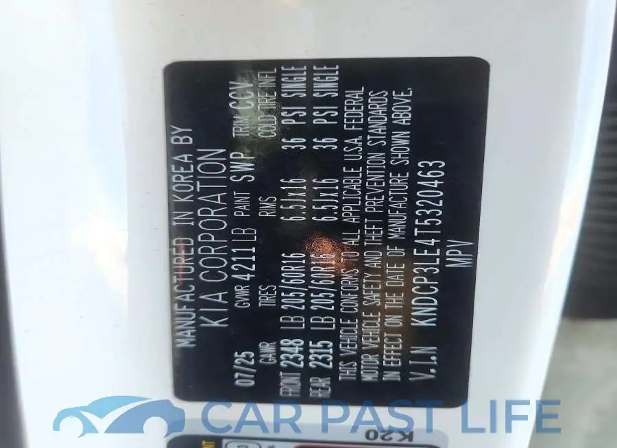 KNDCP3LE4T5320463# 12